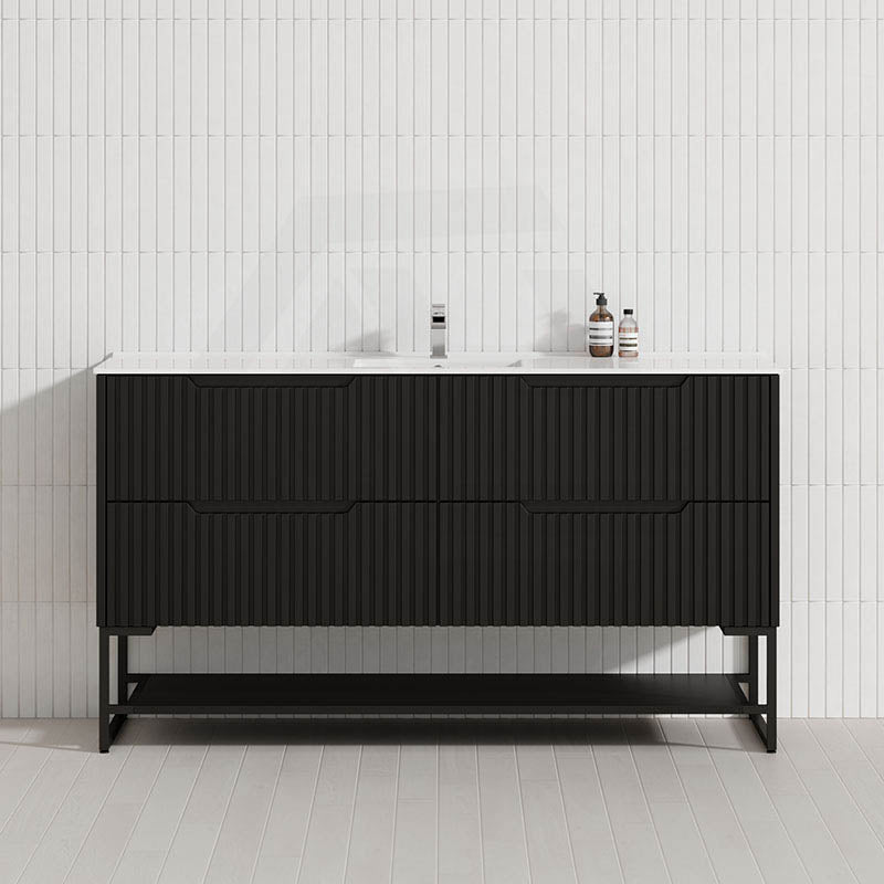 600-1500mm Bali Matt Black Bathroom Freestanding Fluted Vanity with Drawers