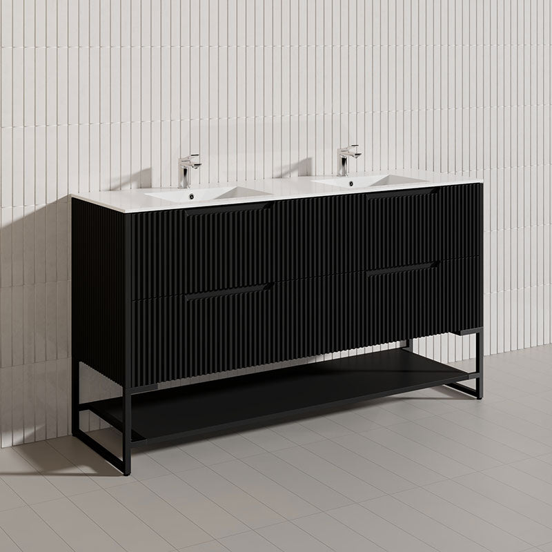 1500mm Bali Bathroom Freestanding Fluted Vanity with Drawers Single/Double Bowls In Various Colours
