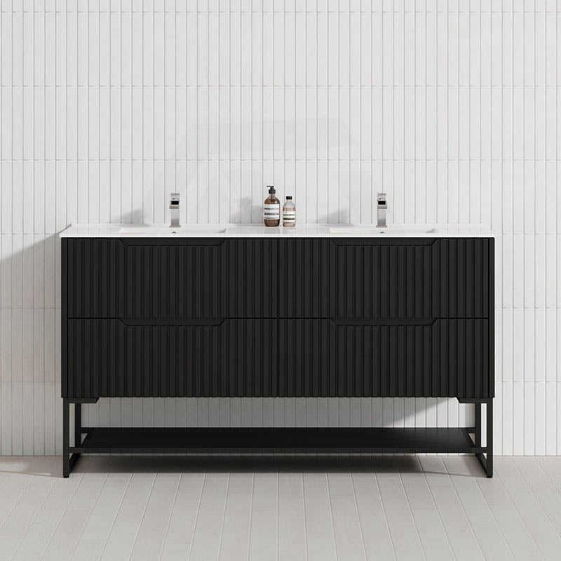 600-1500mm Bali Matt Black Bathroom Freestanding Fluted Vanity with Drawers