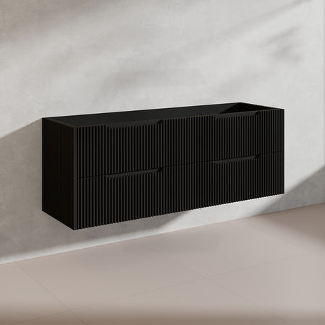 600-1500mm Bali Wall Hung Bathroom Floating Vanity Matt Black Linear Fluted Cabinet PVC Coating
