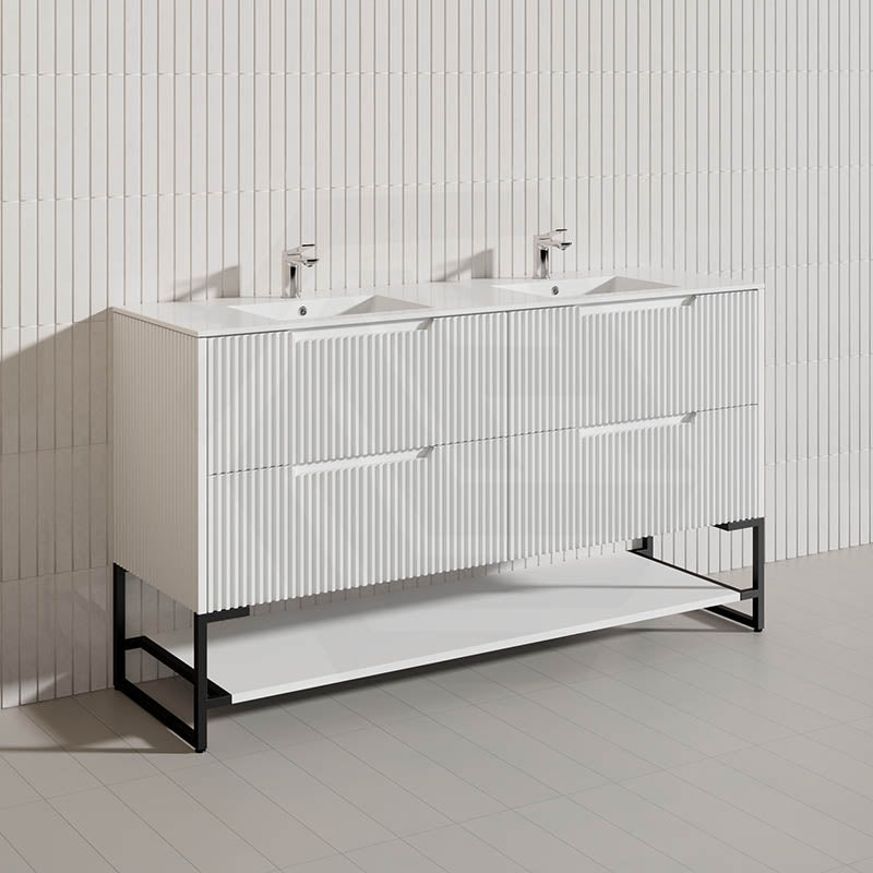 1500mm Bali Bathroom Freestanding Fluted Vanity with Drawers Single/Double Bowls In Various Colours