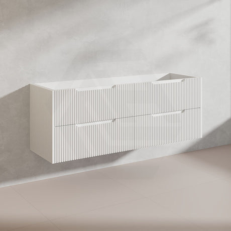 600-1500mm Bali Wall Hung Bathroom Floating Vanity Matt White Linear Fluted Cabinet PVC Coating