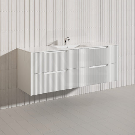 600-1500mm Bali Wall Hung Bathroom Floating Vanity Matt White Linear Fluted Cabinet PVC Coating
