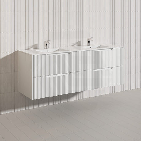 600-1500mm Bali Wall Hung Bathroom Floating Vanity Matt White Linear Fluted Cabinet PVC Coating