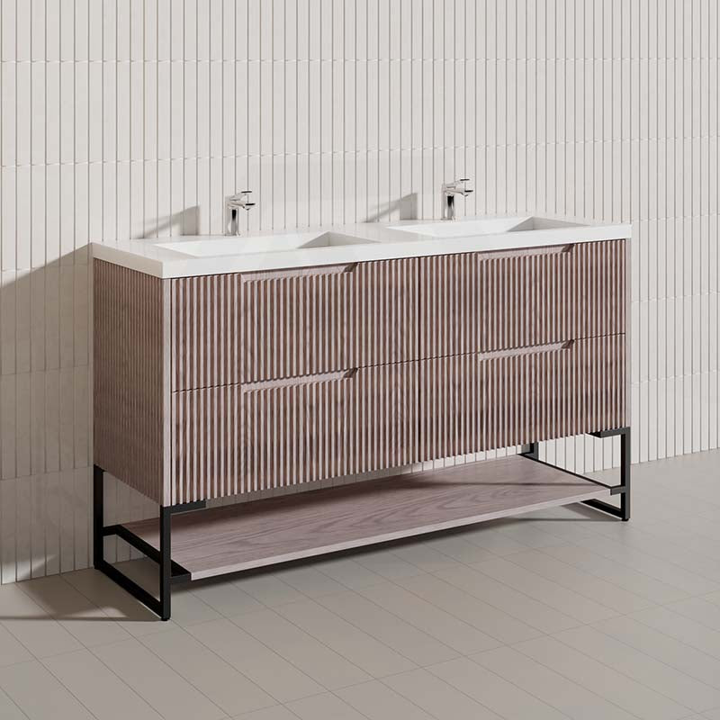 1500mm Bali Bathroom Freestanding Fluted Vanity with Drawers Single/Double Bowls In Various Colours