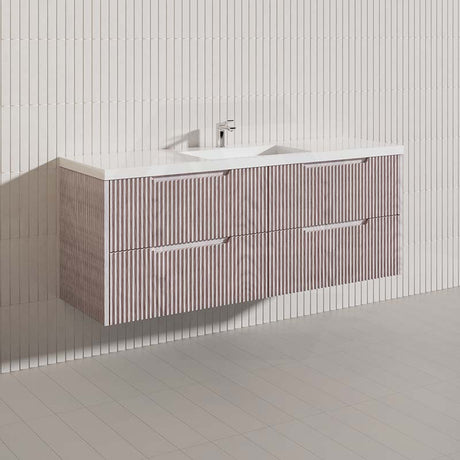 600-1500mm Bali Wall Hung Bathroom Floating Vanity White Oak Linear Fluted Cabinet PVC Coating