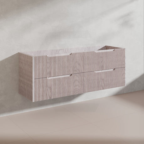 600-1500mm Bali Wall Hung Bathroom Floating Vanity White Oak Linear Fluted Cabinet PVC Coating