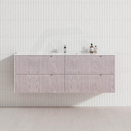 600-1500mm Bali Wall Hung Bathroom Floating Vanity White Oak Linear Fluted Cabinet PVC Coating