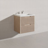 600-1500mm Bali Wall Hung Bathroom Floating Vanity American Oak Linear Fluted Cabinet PVC Coating