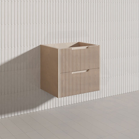 600-1500mm Bali Wall Hung Bathroom Floating Vanity American Oak Linear Fluted Cabinet PVC Coating