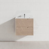 600-1500mm Bali Wall Hung Bathroom Floating Vanity American Oak Linear Fluted Cabinet PVC Coating