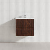 600-1500mm Bali Wall Hung Bathroom Floating Vanity Brown Oak Linear Fluted Cabinet PVC Coating