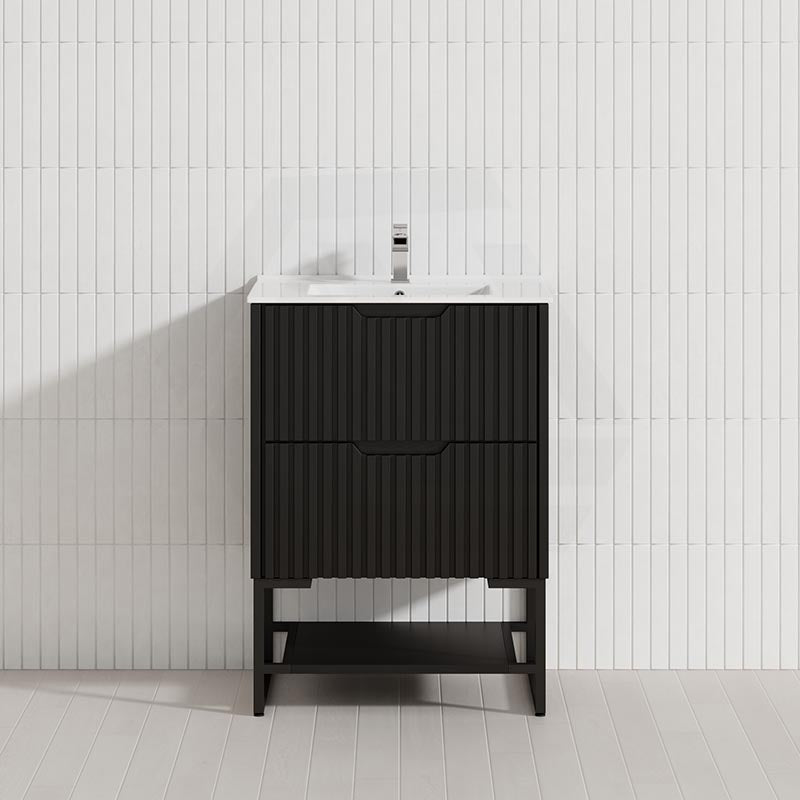 600-1500mm Bali Matt Black Bathroom Freestanding Fluted Vanity with Drawers
