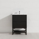 600-1500mm Bali Matt Black Bathroom Freestanding Fluted Vanity with Drawers