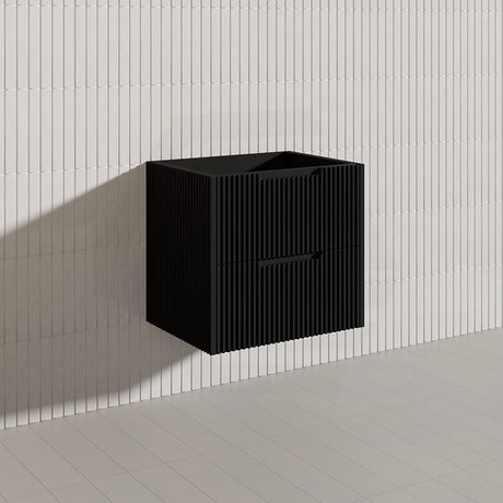 600-1500mm Bali Wall Hung Bathroom Floating Vanity Matt Black Linear Fluted Cabinet PVC Coating