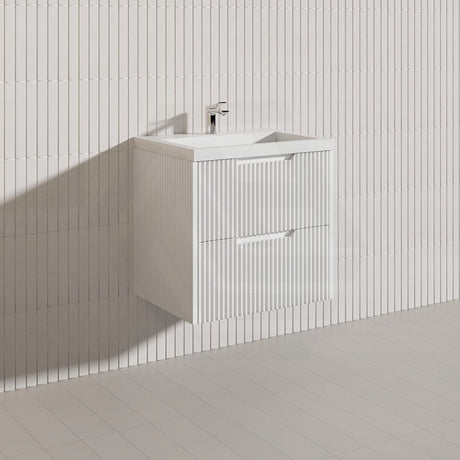 600-1500mm Bali Wall Hung Bathroom Floating Vanity Matt White Linear Fluted Cabinet PVC Coating