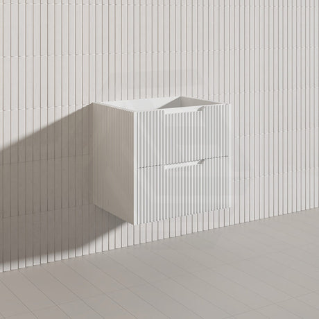 600-1500mm Bali Wall Hung Bathroom Floating Vanity Matt White Linear Fluted Cabinet PVC Coating