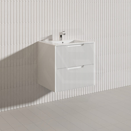 600-1500mm Bali Wall Hung Bathroom Floating Vanity Matt White Linear Fluted Cabinet PVC Coating