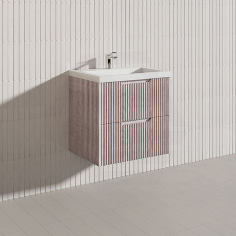 600-1500mm Bali Wall Hung Bathroom Floating Vanity White Oak Linear Fluted Cabinet PVC Coating