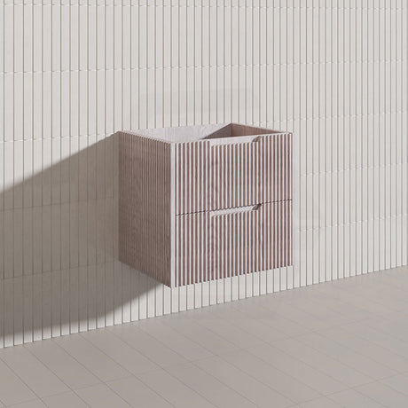 600-1500mm Bali Wall Hung Bathroom Floating Vanity White Oak Linear Fluted Cabinet PVC Coating