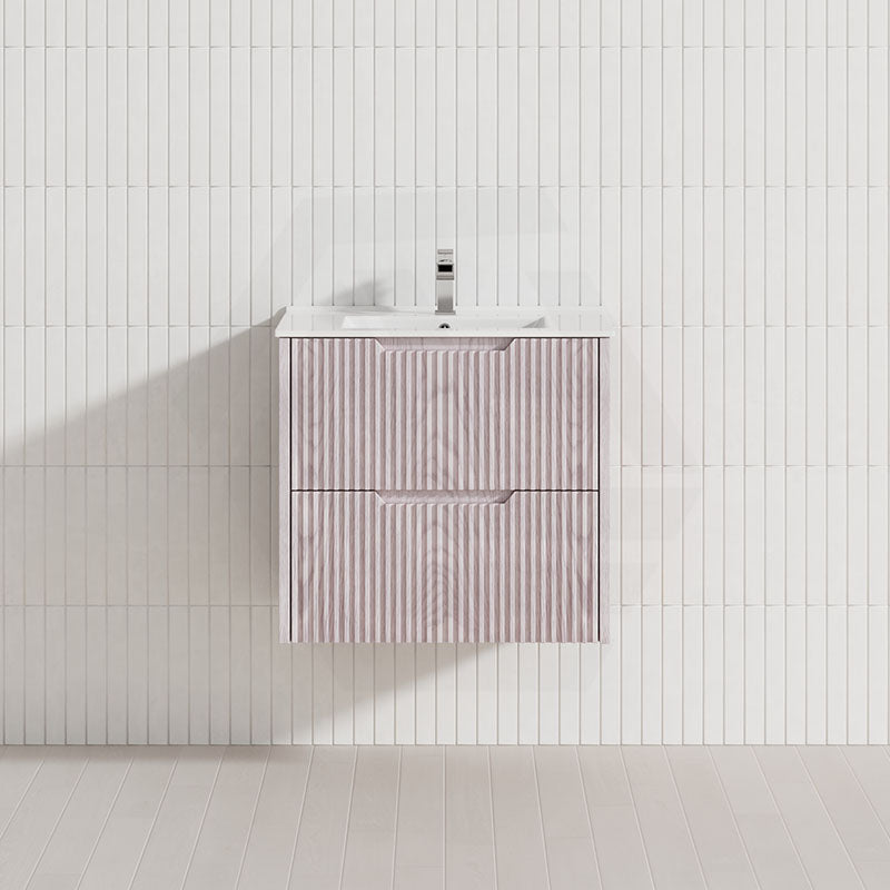 600-1500mm Bali Wall Hung Bathroom Floating Vanity White Oak Linear Fluted Cabinet PVC Coating