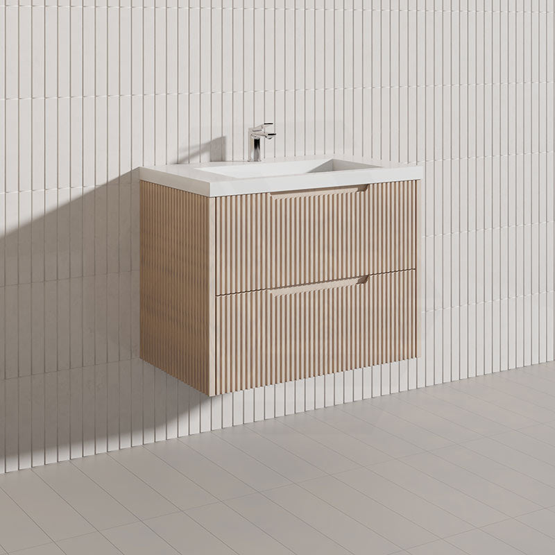 600-1500mm Bali Wall Hung Bathroom Floating Vanity American Oak Linear Fluted Cabinet PVC Coating