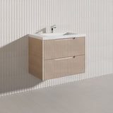 600-1500mm Bali Wall Hung Bathroom Floating Vanity American Oak Linear Fluted Cabinet PVC Coating