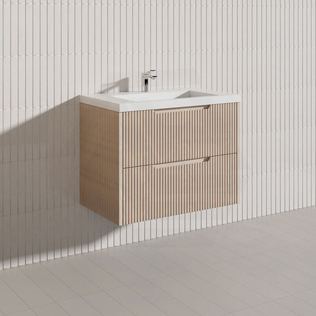 600-1500mm Bali Wall Hung Bathroom Floating Vanity American Oak Linear Fluted Cabinet PVC Coating