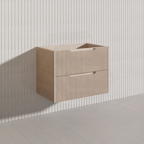 600-1500mm Bali Wall Hung Bathroom Floating Vanity American Oak Linear Fluted Cabinet PVC Coating