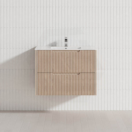 600-1500mm Bali Wall Hung Bathroom Floating Vanity American Oak Linear Fluted Cabinet PVC Coating