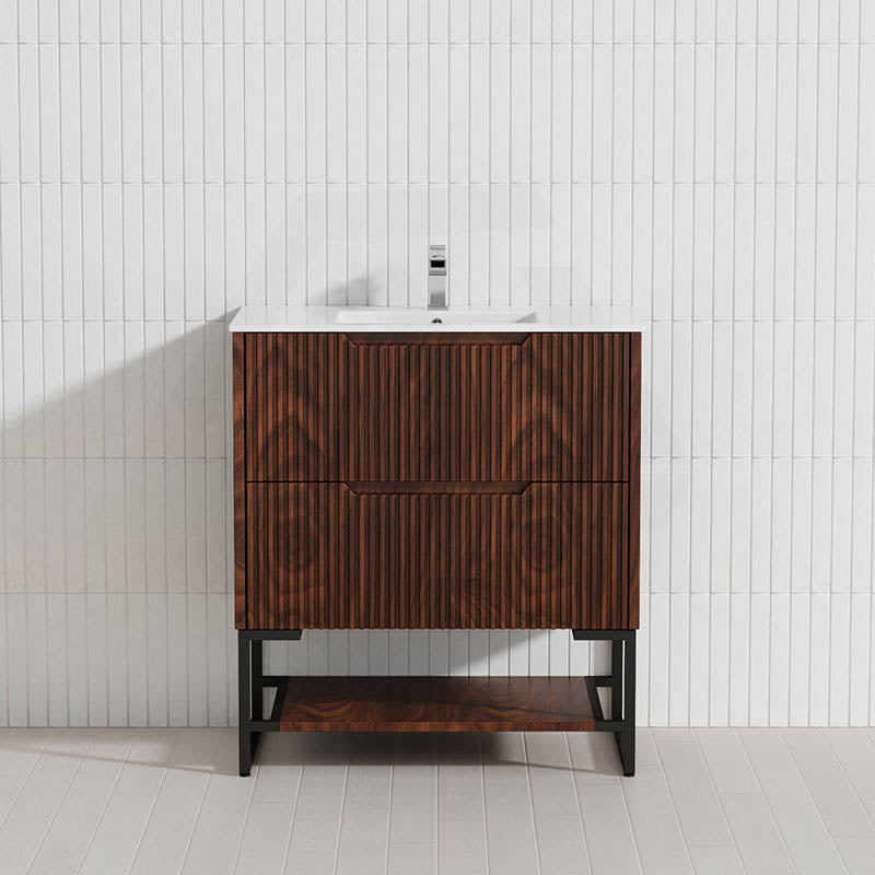 600-1500mm Bali Brown Oak Bathroom Freestanding Fluted Vanity with Drawers