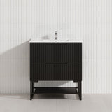 600-1500mm Bali Matt Black Bathroom Freestanding Fluted Vanity with Drawers