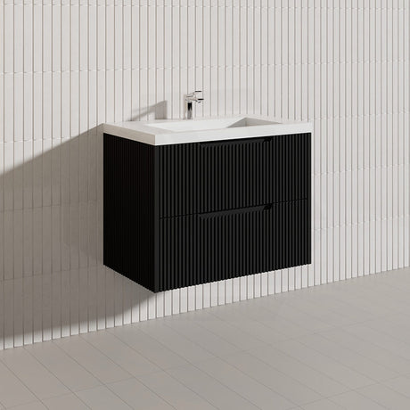 600-1500mm Bali Wall Hung Bathroom Floating Vanity Matt Black Linear Fluted Cabinet PVC Coating