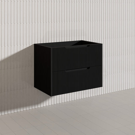 600-1500mm Bali Wall Hung Bathroom Floating Vanity Matt Black Linear Fluted Cabinet PVC Coating