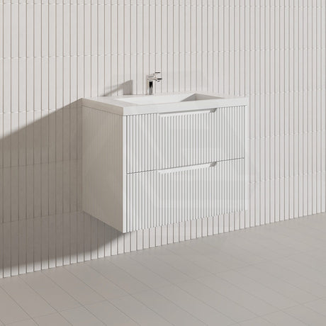 600-1500mm Bali Wall Hung Bathroom Floating Vanity Matt White Linear Fluted Cabinet PVC Coating