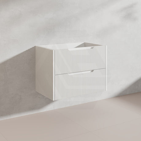 600-1500mm Bali Wall Hung Bathroom Floating Vanity Matt White Linear Fluted Cabinet PVC Coating