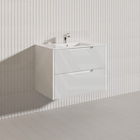 600-1500mm Bali Wall Hung Bathroom Floating Vanity Matt White Linear Fluted Cabinet PVC Coating