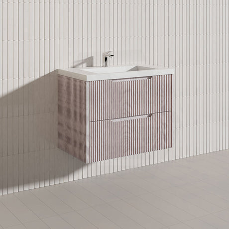 600-1500mm Bali Wall Hung Bathroom Floating Vanity White Oak Linear Fluted Cabinet PVC Coating