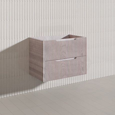 600-1500mm Bali Wall Hung Bathroom Floating Vanity White Oak Linear Fluted Cabinet PVC Coating