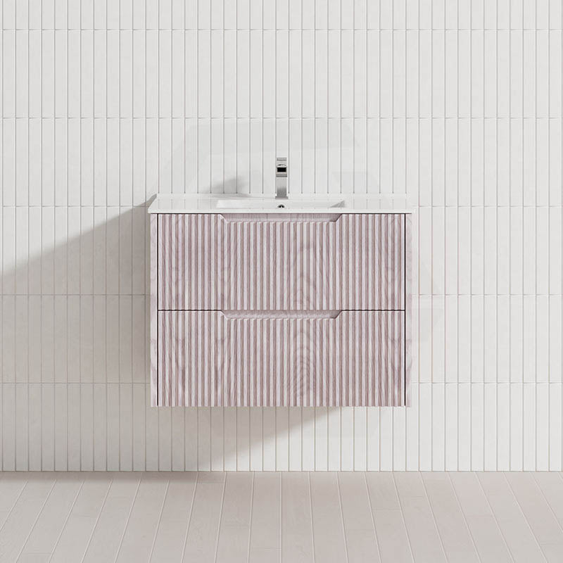 600-1500mm Bali Wall Hung Bathroom Floating Vanity White Oak Linear Fluted Cabinet PVC Coating