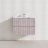 600-1500mm Bali Wall Hung Bathroom Floating Vanity White Oak Linear Fluted Cabinet PVC Coating