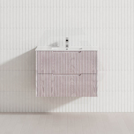 600-1500mm Bali Wall Hung Bathroom Floating Vanity White Oak Linear Fluted Cabinet PVC Coating