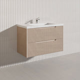 600-1500mm Bali Wall Hung Bathroom Floating Vanity American Oak Linear Fluted Cabinet PVC Coating