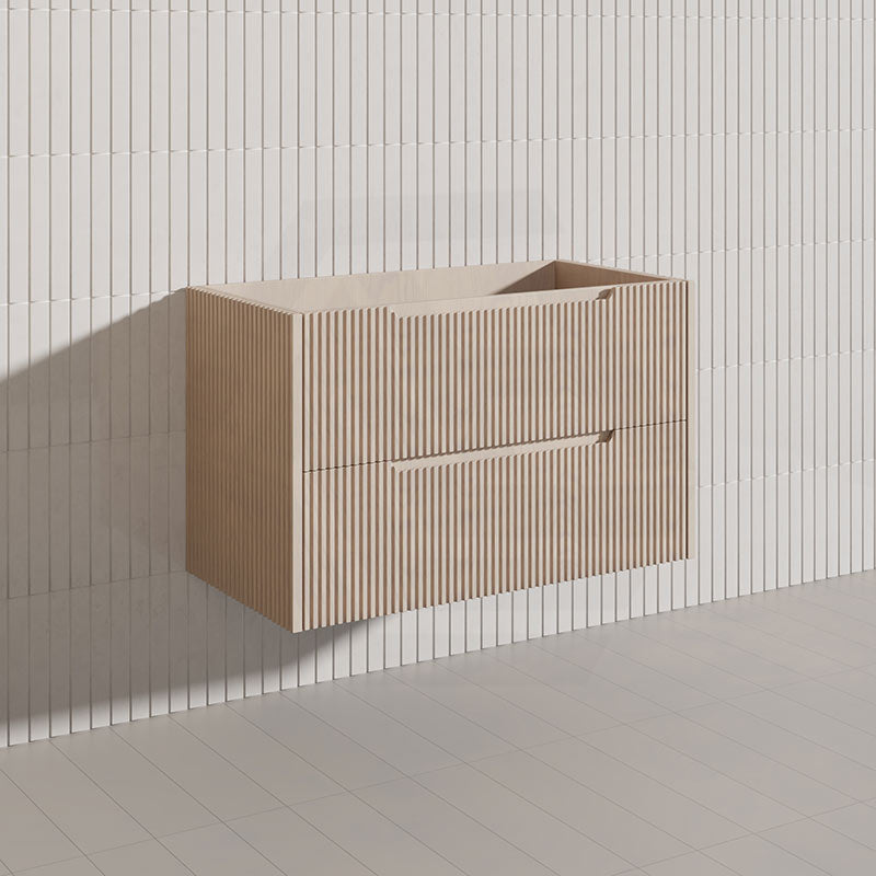 600-1500mm Bali Wall Hung Bathroom Floating Vanity American Oak Linear Fluted Cabinet PVC Coating