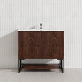 600-1500mm Bali Brown Oak Bathroom Freestanding Fluted Vanity with Drawers
