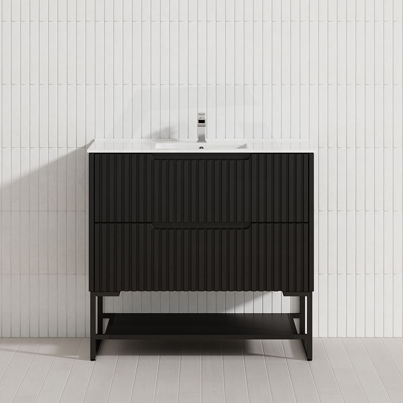 600-1500mm Bali Matt Black Bathroom Freestanding Fluted Vanity with Drawers