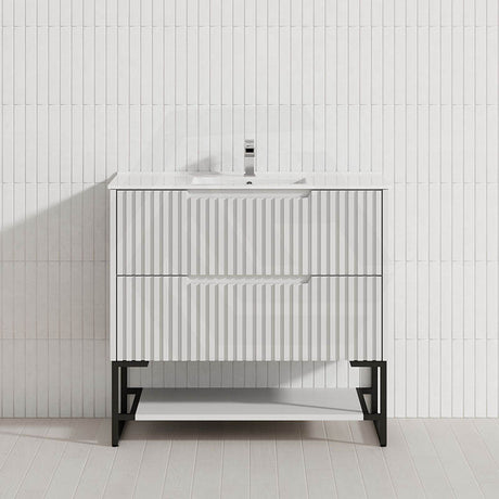 600-1500mm Bali Matt White Bathroom Freestanding Fluted Vanity with Drawers