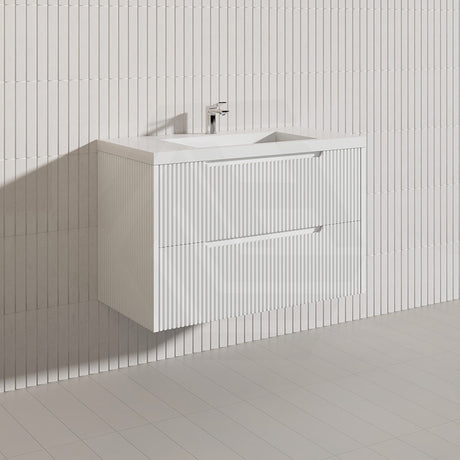 600-1500mm Bali Wall Hung Bathroom Floating Vanity Matt White Linear Fluted Cabinet PVC Coating