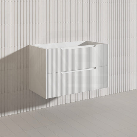 600-1500mm Bali Wall Hung Bathroom Floating Vanity Matt White Linear Fluted Cabinet PVC Coating
