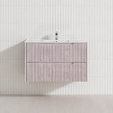 600-1500mm Bali Wall Hung Bathroom Floating Vanity White Oak Linear Fluted Cabinet PVC Coating